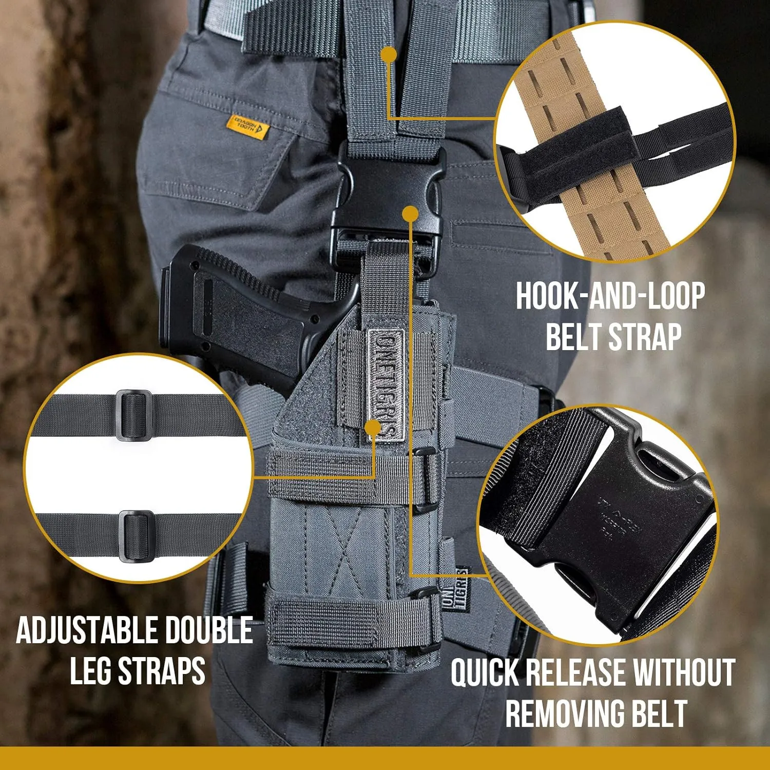 OneTigris Mini Molle Panel for Holster Tactical Drop Leg Platform Minimalist Adjustable Thigh Rig for Holster