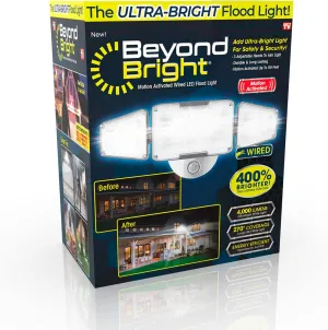 Ontel Beyond Bright Motion Activated Wired LED Flood Light - Ultra-Bright, Weather-Resistant Light with 3 Adjustable Heads - Maximum Security for Porch, Deck, Yard & More
