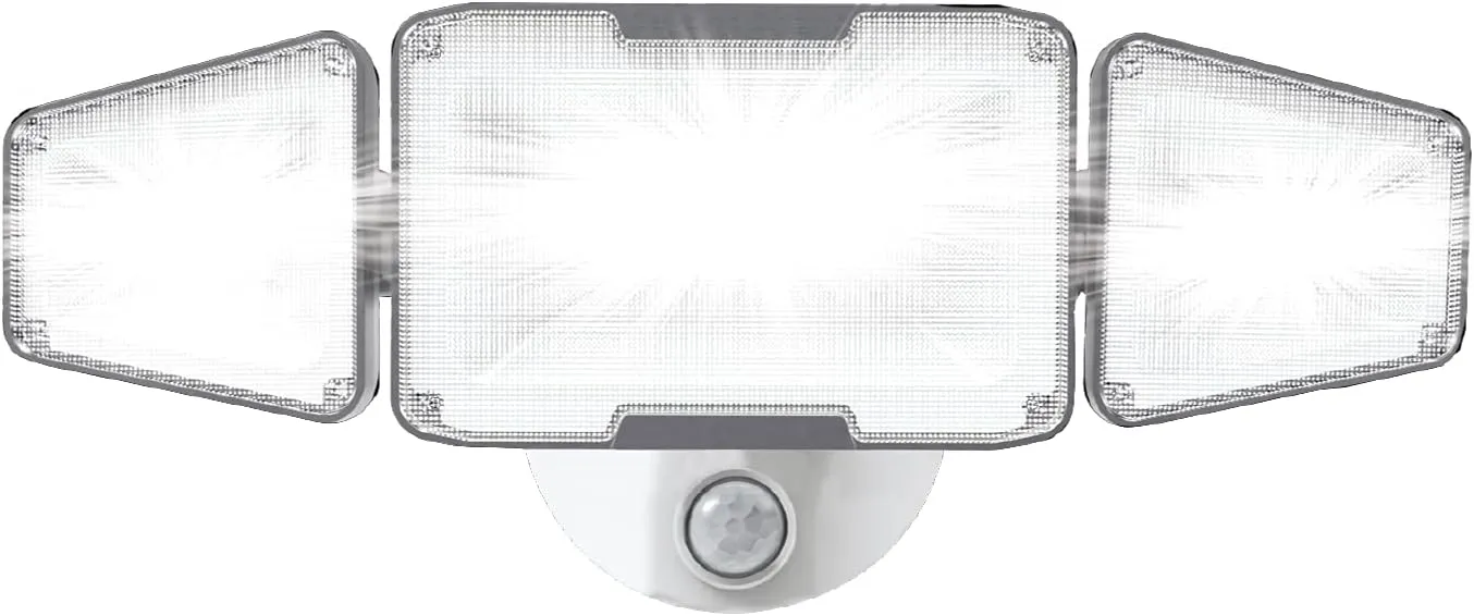 Ontel Beyond Bright Motion Activated Wired LED Flood Light - Ultra-Bright, Weather-Resistant Light with 3 Adjustable Heads - Maximum Security for Porch, Deck, Yard & More