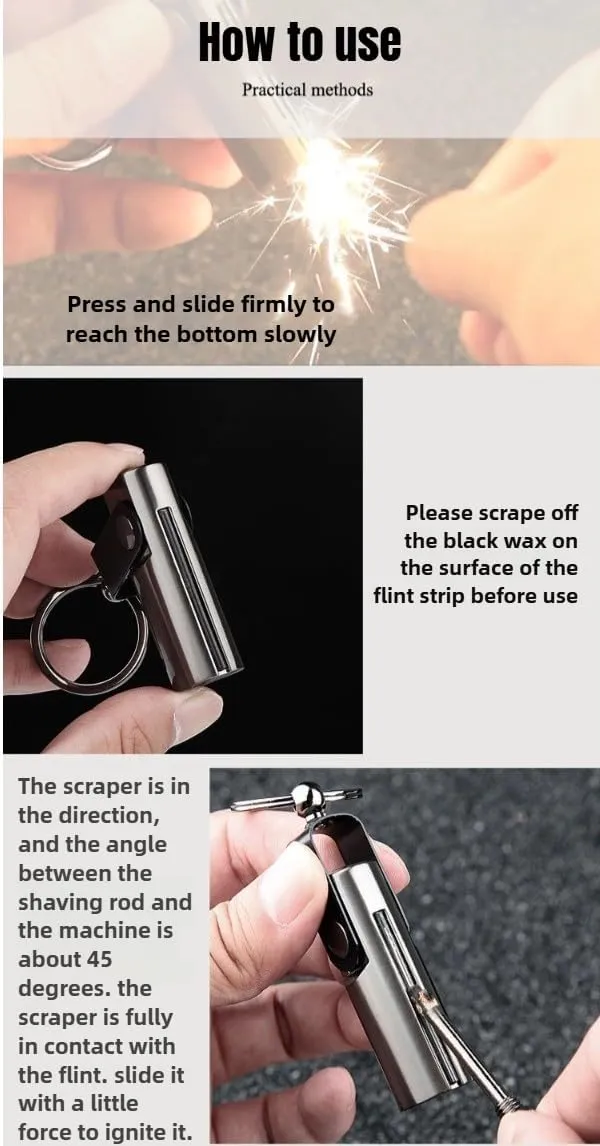 Opener Metal Keychain Lighter, Matchstick Fire Starter for Camping Hunting (Black * 2 Pack)