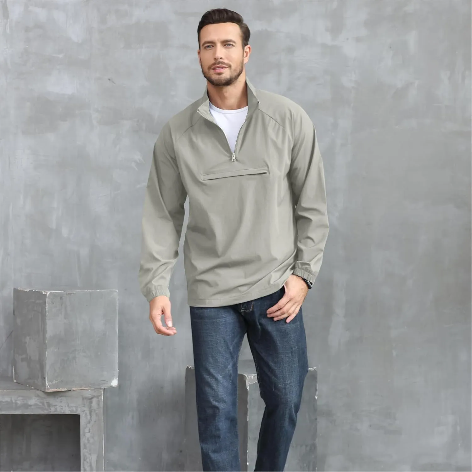 Opomelo Men's Athletic Quarter Zip Pullover Golf Hiking Running Lightweight Jacket Workout Sweatshirt With Pocket