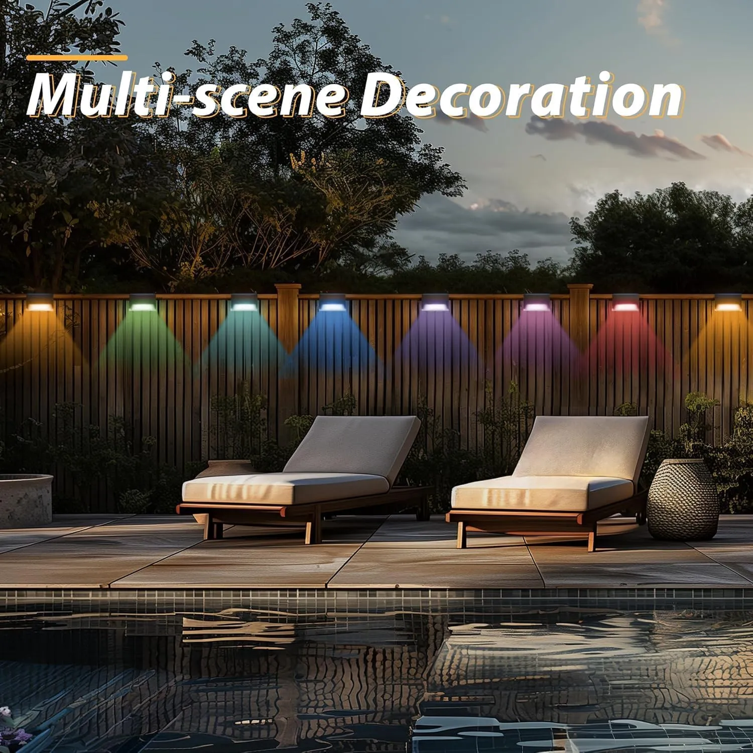 Otdair Solar Deck Lights, 16 RGB Solar Step Lights Waterproof LED Stair Lights, Outdoor for Deck, Step, Stairs, Yard, Patio, and Pathway (Color Changing)