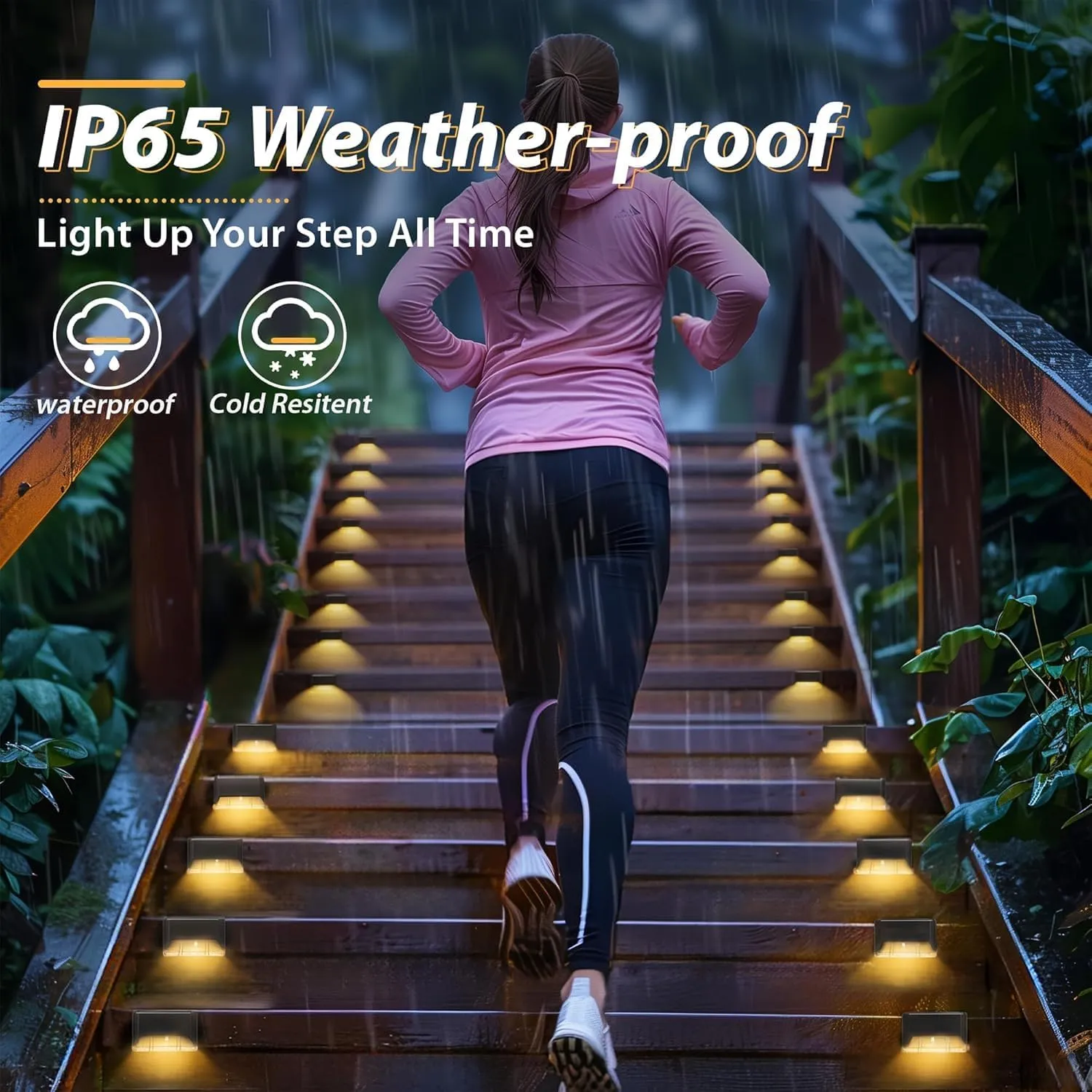 Otdair Solar Deck Lights, 16 Solar Step Lights Waterproof LED Solar Stair Lights, Outdoor Solar Fence Lights for Deck, Stairs, Step, Yard, Patio, and Pathway (Warm White), Black