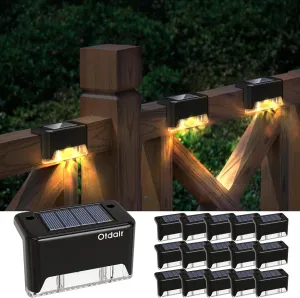 Otdair Solar Deck Lights, 16 Solar Step Lights Waterproof LED Solar Stair Lights, Outdoor Solar Fence Lights for Deck, Stairs, Step, Yard, Patio, and Pathway (Warm White), Black