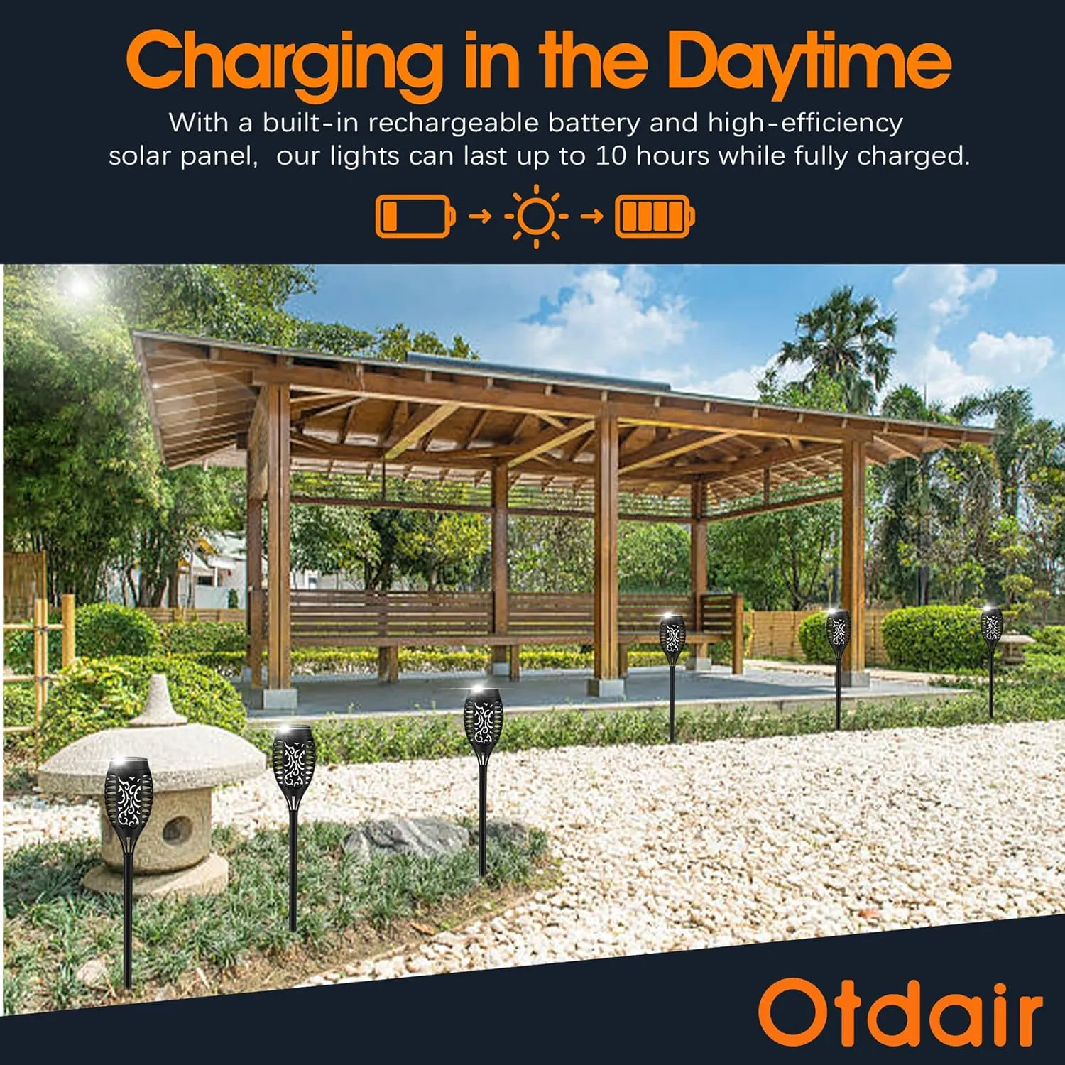 Otdair Solar Outdoor Lights, 8 Pack 12LED Solar Tiki Torches with Flickering Flame, IP65 Waterproof Mini Torch Lights Auto On/Off for Garden, Patio, Yard, Pathway
