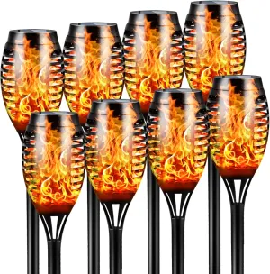 Otdair Solar Outdoor Lights, 8 Pack 12LED Solar Tiki Torches with Flickering Flame, IP65 Waterproof Mini Torch Lights Auto On/Off for Garden, Patio, Yard, Pathway