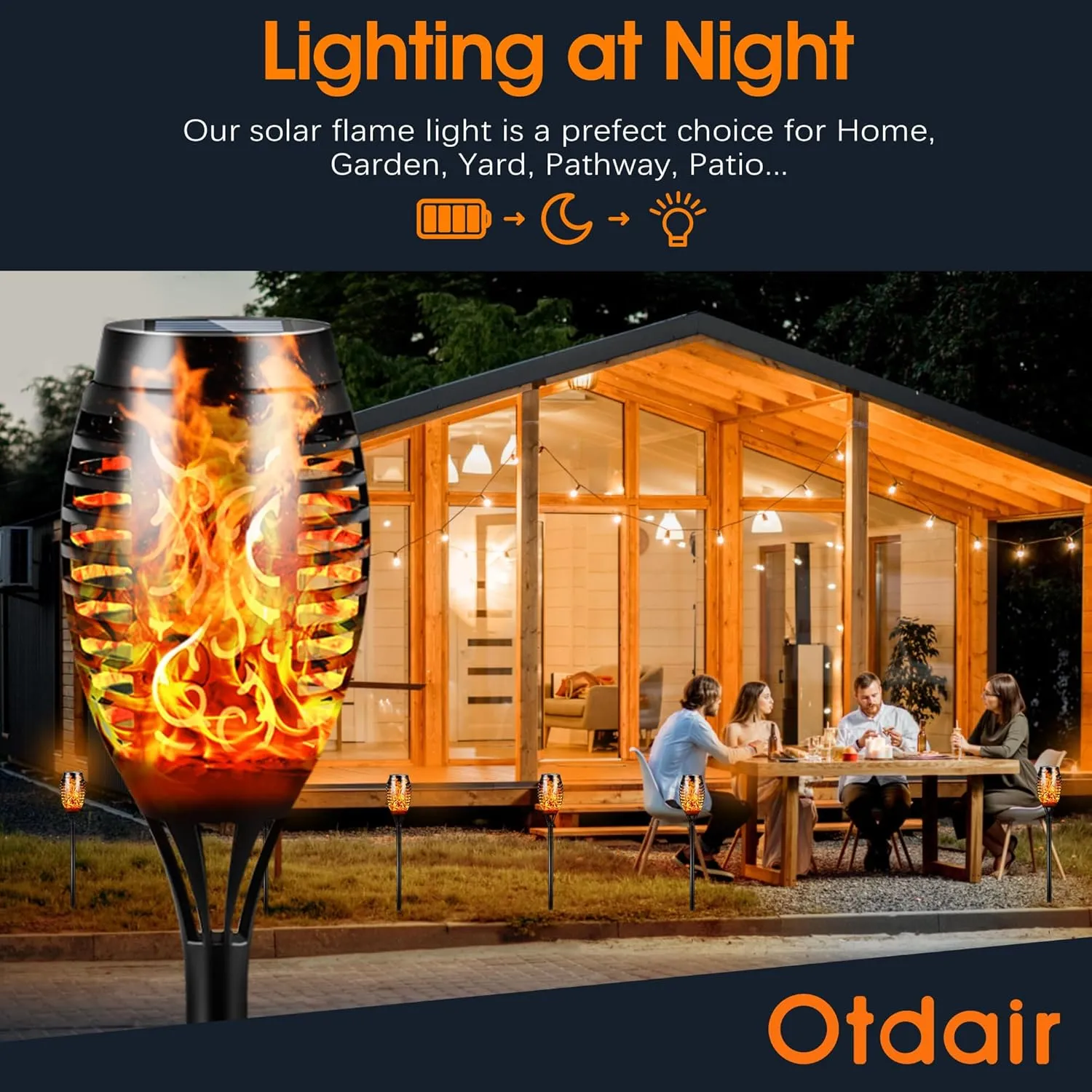 Otdair Solar Outdoor Lights, 8 Pack 12LED Solar Tiki Torches with Flickering Flame, IP65 Waterproof Mini Torch Lights Auto On/Off for Garden, Patio, Yard, Pathway