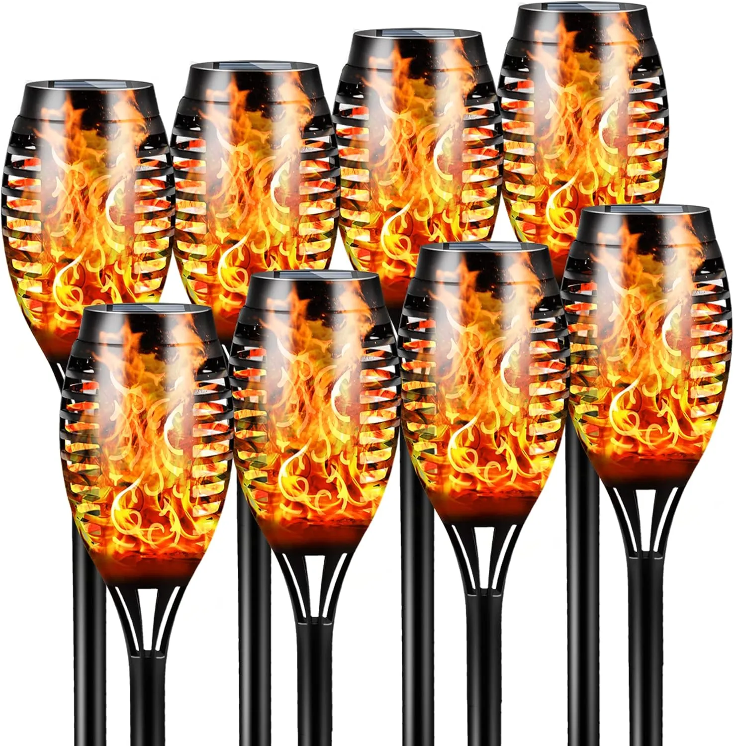 Otdair Solar Outdoor Lights, 8 Pack 12LED Solar Tiki Torches with Flickering Flame, IP65 Waterproof Mini Torch Lights Auto On/Off for Garden, Patio, Yard, Pathway