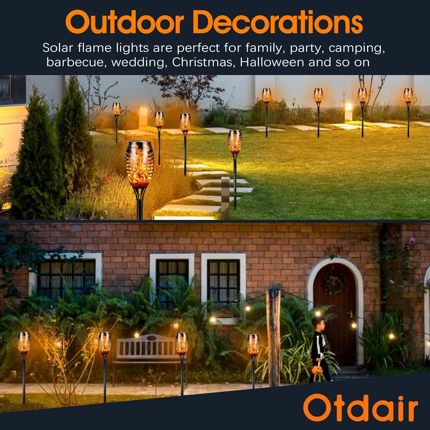 Otdair Solar Outdoor Lights, 8 Pack 12LED Solar Tiki Torches with Flickering Flame, IP65 Waterproof Mini Torch Lights Auto On/Off for Garden, Patio, Yard, Pathway