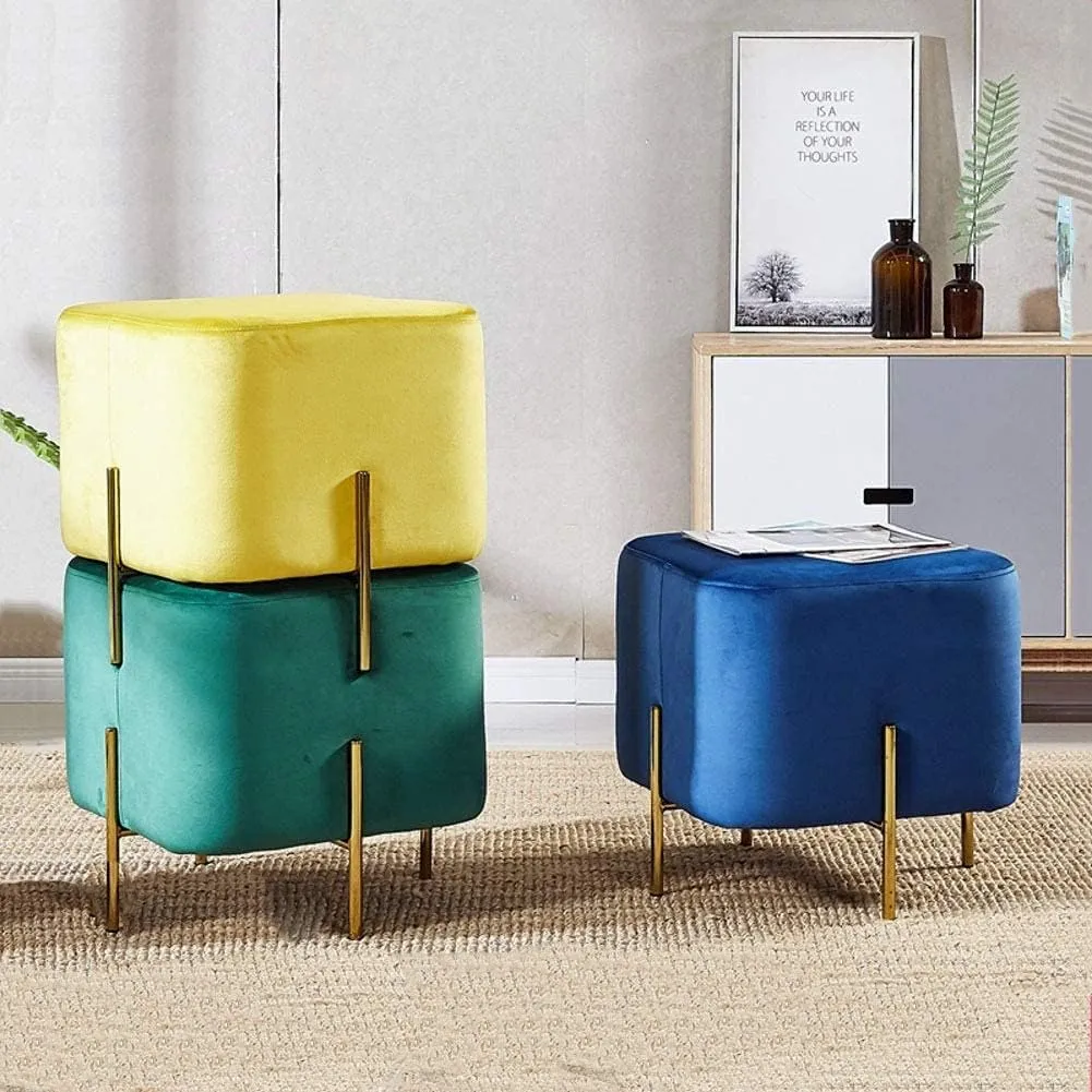 Ottomans Foot Stool Shoe Change Stool Square Footstool Leather Foot stools Ottomans for The Bedroom Footstools for Living Room,Black Plain weave-30x30x40cm