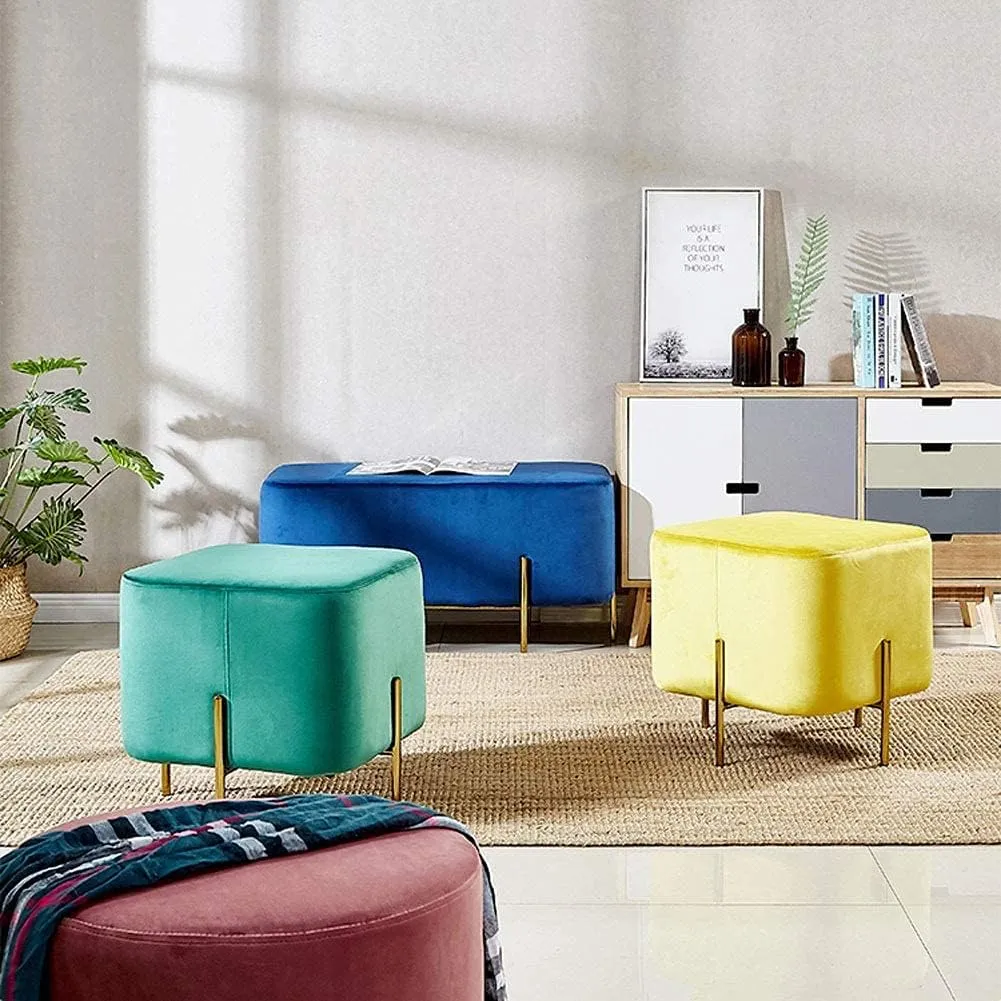 Ottomans Foot Stool Shoe Change Stool Square Footstool Leather Foot stools Ottomans for The Bedroom Footstools for Living Room,Black Plain weave-30x30x40cm