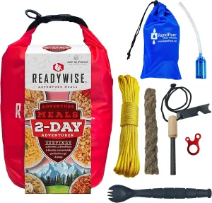 Outdoor Adventure Emergency Preparedness Kit - Hiking, Backpacking, Trekking, Disaster Food Supply, Water Filter, Camping Eating Utensil, Firestarter Survival Set by B53