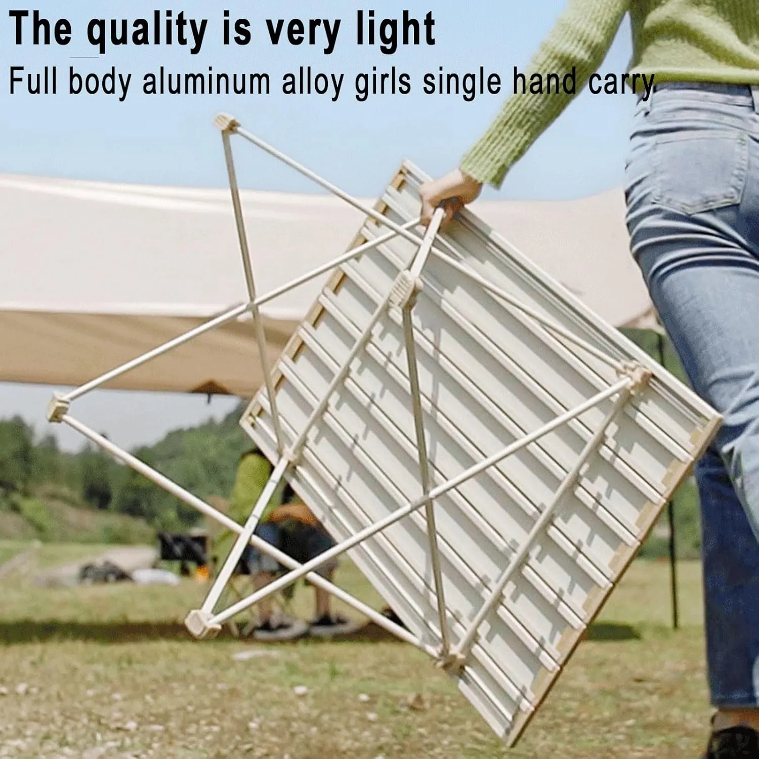 Outdoor aluminum alloy folding table aluminum portable roller shutter table with large capacity storage bag outdoor mini folding table with frosted technology suitable for camping exploring etc. ( Col