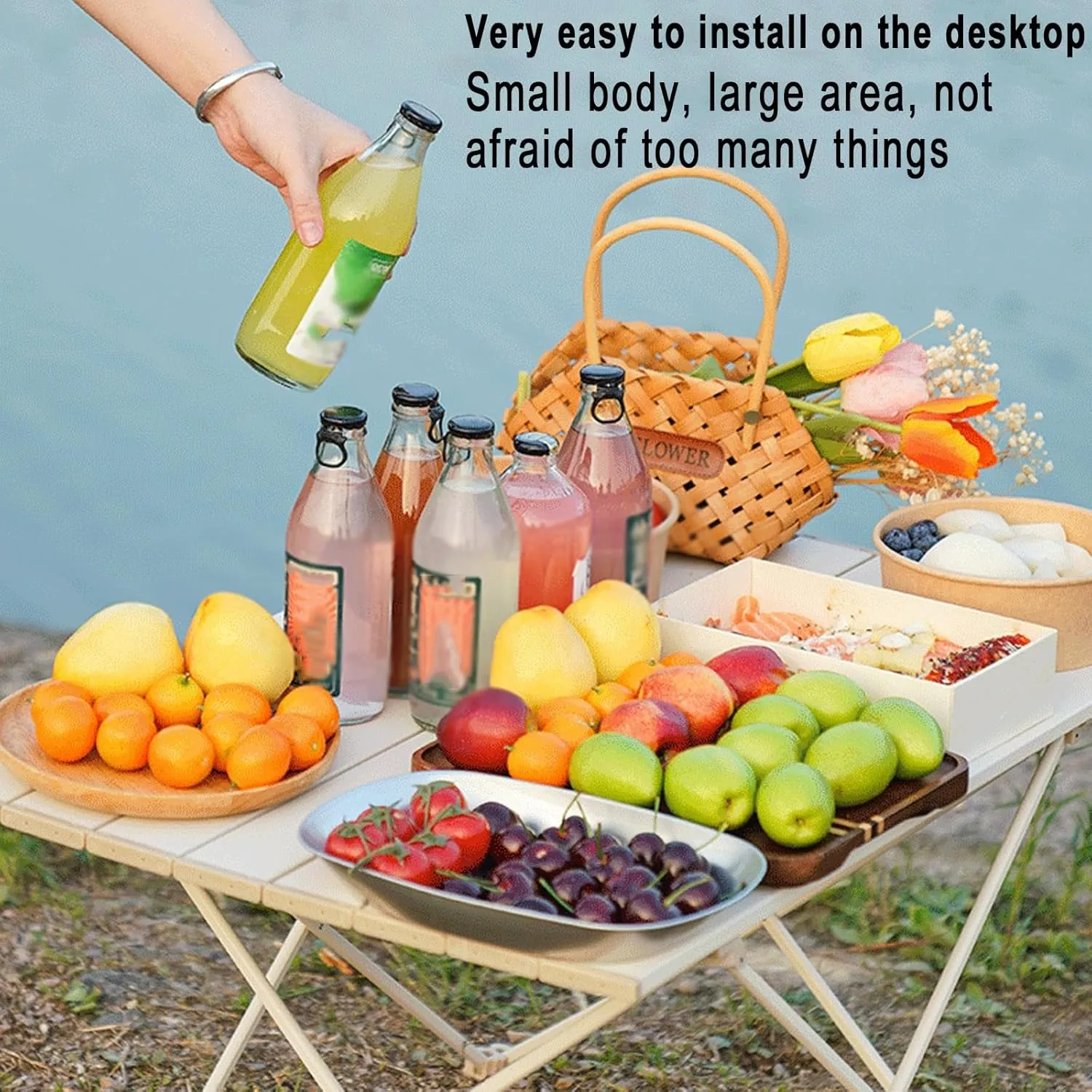 Outdoor aluminum alloy folding table aluminum portable roller shutter table with large capacity storage bag outdoor mini folding table with frosted technology suitable for camping exploring etc. ( Col