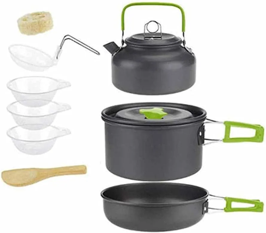 Outdoor Camping Cooking Set Pan Pot Bowl Kettle Foldable Cookware Kit Aluminum Travel Picnic Hiking Tableware Tools (Color : B) (B)