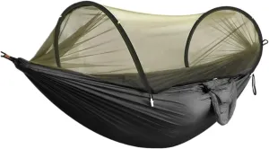 Outdoor Camping Hammock with Mosquito Net Automatic Quick Opening Hanging Hammocks Fabric Hanging Sleeping Swing Bed for Terrace, Outdoor(Black L)