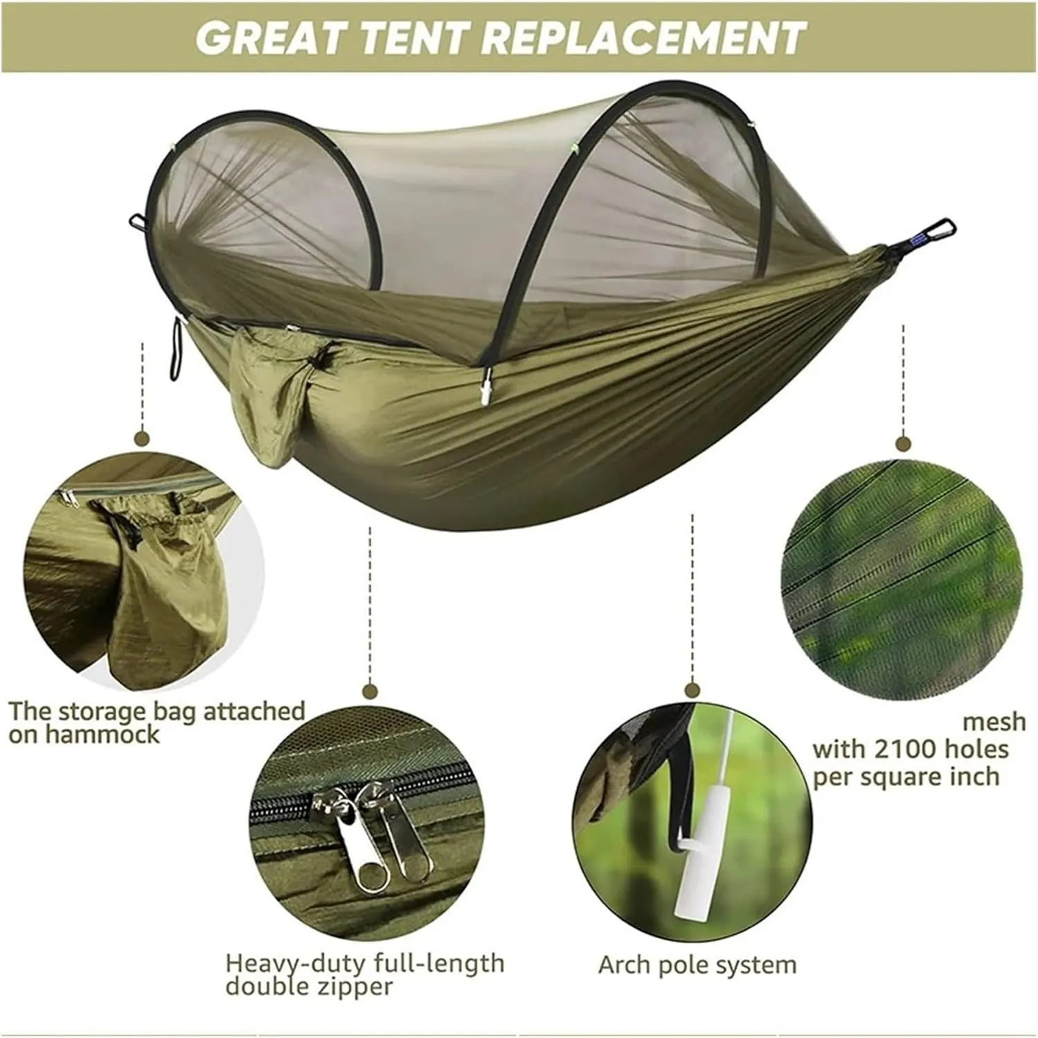 Outdoor Camping Hammock with Mosquito Net Automatic Quick Opening Hanging Hammocks Fabric Hanging Sleeping Swing Bed for Terrace, Outdoor(Black S)