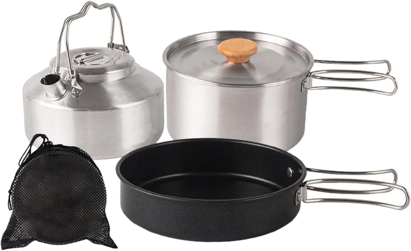Outdoor Cooking Camping Cookware Set with Carry Bag Camping Cookware Set Pans, Large, Argent