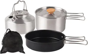 Outdoor Cooking Camping Cookware Set with Carry Bag Camping Cookware Set Pans, Large, Argent