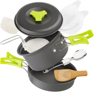 Outdoor Cooking Equipments Camping Frying Pan Set Nonstick Aluminum Pot Comfort Grip Handle for Camping Hiking and Picnics