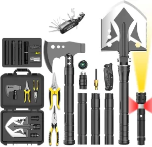 Outdoor Folding Shovel Camping Axe Portable Survival Kits with Flashlight Folding Knife Wire Cutters Repair Tool Set