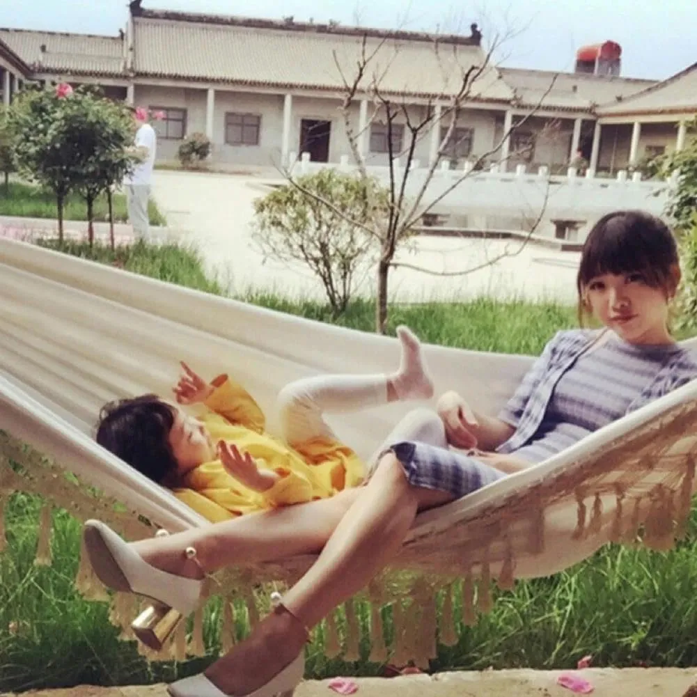 Outdoor Garden Hammock Tassel Canvas Swing Chair Hanging Bed Hiking Camping Hunting Foldable Hammock