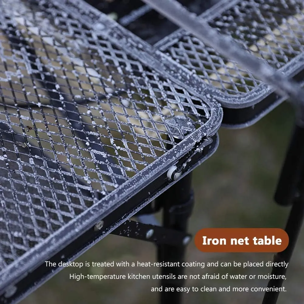 Outdoor Mobile Kitchen Iron Mesh Table, Portable Folding Camping Aluminum Alloy Picnic Barbecue Table Self-Driving Equipment Kitchen Console,C
