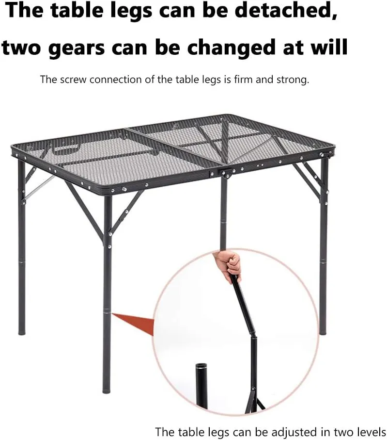 Outdoor Mobile Kitchen Iron Mesh Table, Portable Folding Camping Aluminum Alloy Picnic Barbecue Table Self-Driving Equipment Kitchen Console,C