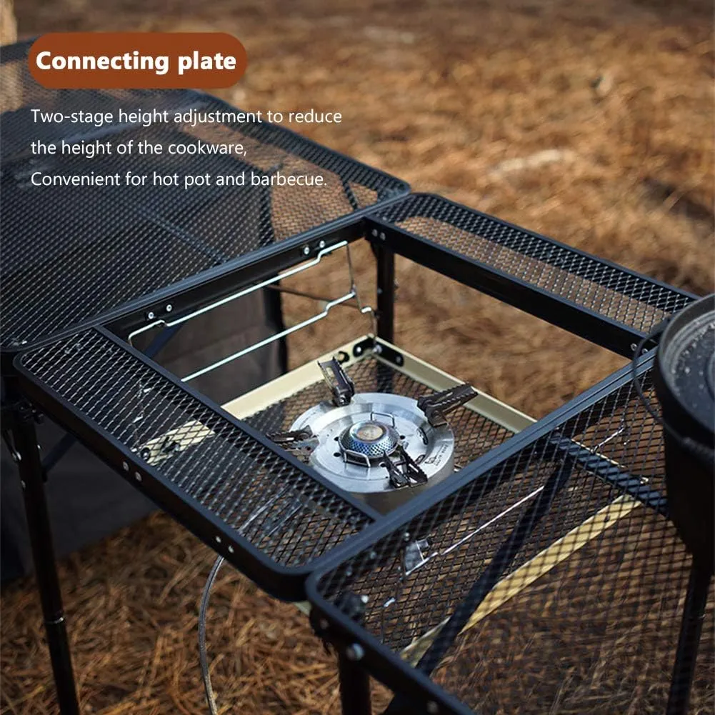 Outdoor Mobile Kitchen Iron Mesh Table, Portable Folding Camping Aluminum Alloy Picnic Barbecue Table Self-Driving Equipment Kitchen Console,C
