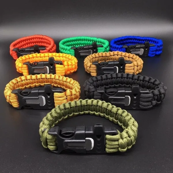 Outdoor Paracord & Flint Fire Starter & Whistle