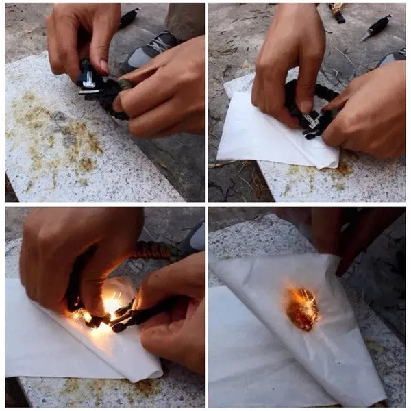 Outdoor Paracord & Flint Fire Starter & Whistle