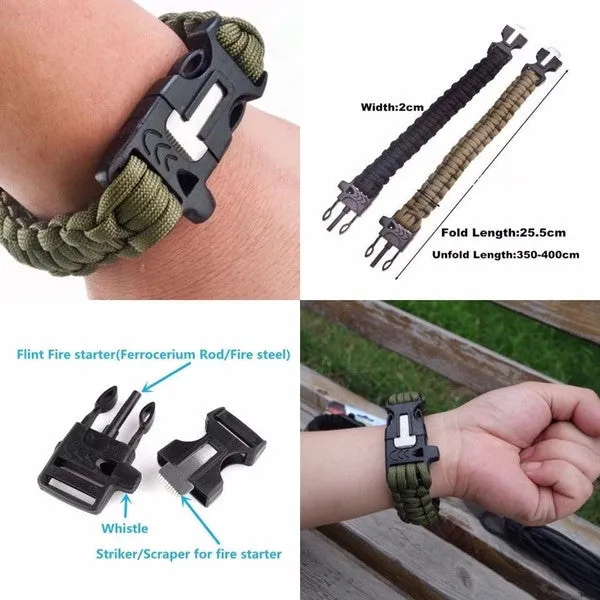 Outdoor Paracord & Flint Fire Starter & Whistle