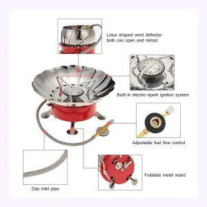 Outdoor Portable Camping Gas Stove Lightweight Windproof Backpacking Gas Stove Outdoor Camp Stove Burner with Piezo Ignition and Adjustable Valve