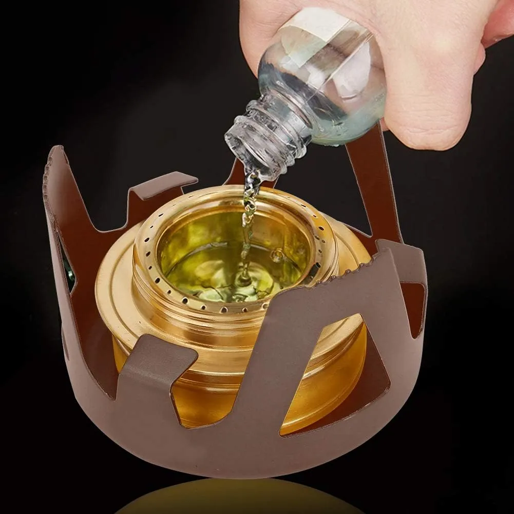 Outdoor Portable Mini Alcohol Stove,Copper Alcohol Stove Top with Fire Extinguishing Safety Cover for Camping Hiking Picnics and Survival (Brown)