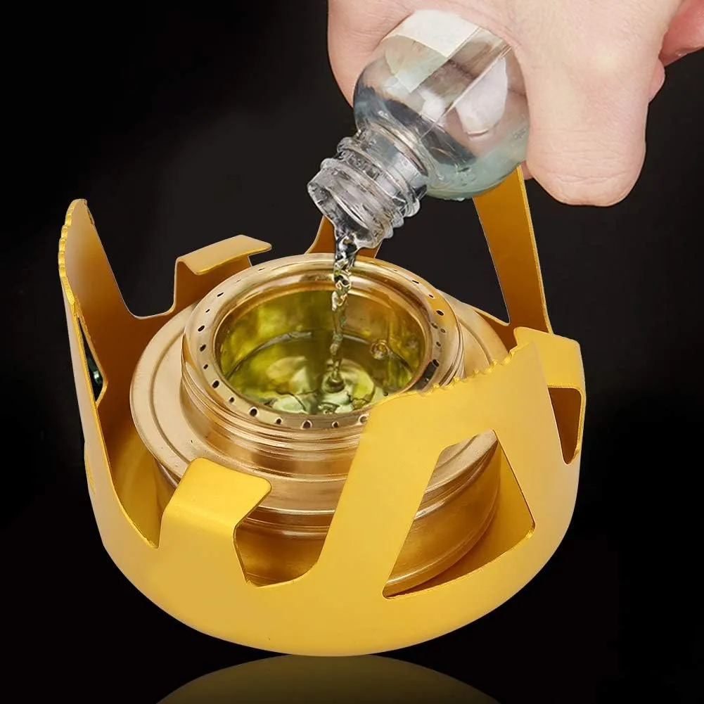 Outdoor Portable Ultra Light Mini Cooking Spirit, Burner Alcohol Fuel Stove BBQ Camping, With Sealed Cap And Fire Extinguish Lid For Home And Outdoor Hiking, Camping (Gold)