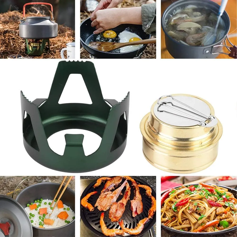 Outdoor Portable Ultra Light Mini Cooking Spirit, Burner Alcohol Fuel Stove BBQ Camping, With Sealed Cap And Fire Extinguish Lid For Home And Outdoor Hiking, Camping (Green)