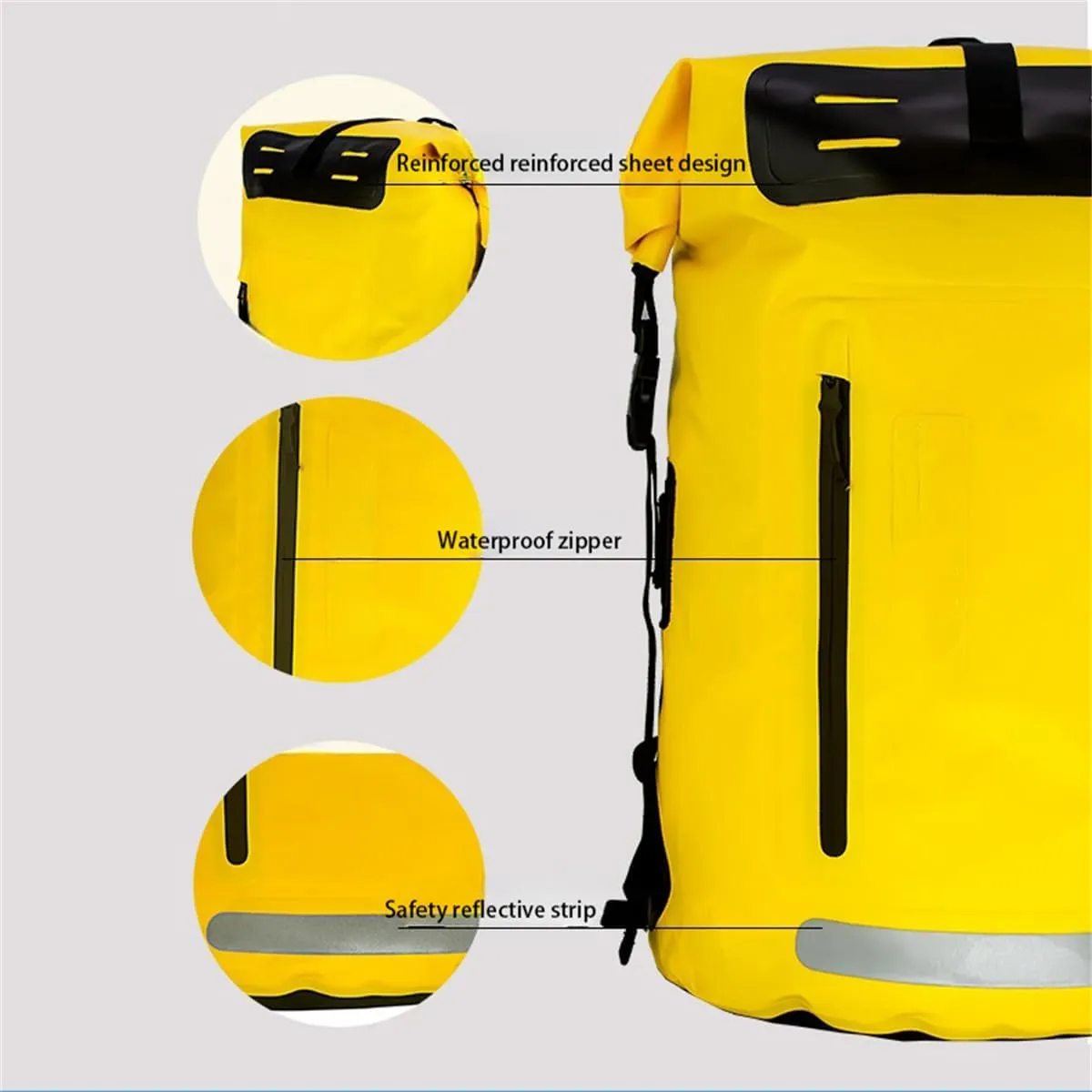 Outdoor PVC Waterproof Dry Backpack Water Floating Bag Roll Top Sack, Dry Backpack Waterproof Surfing Swimming Kayaking (Yellow,55L)