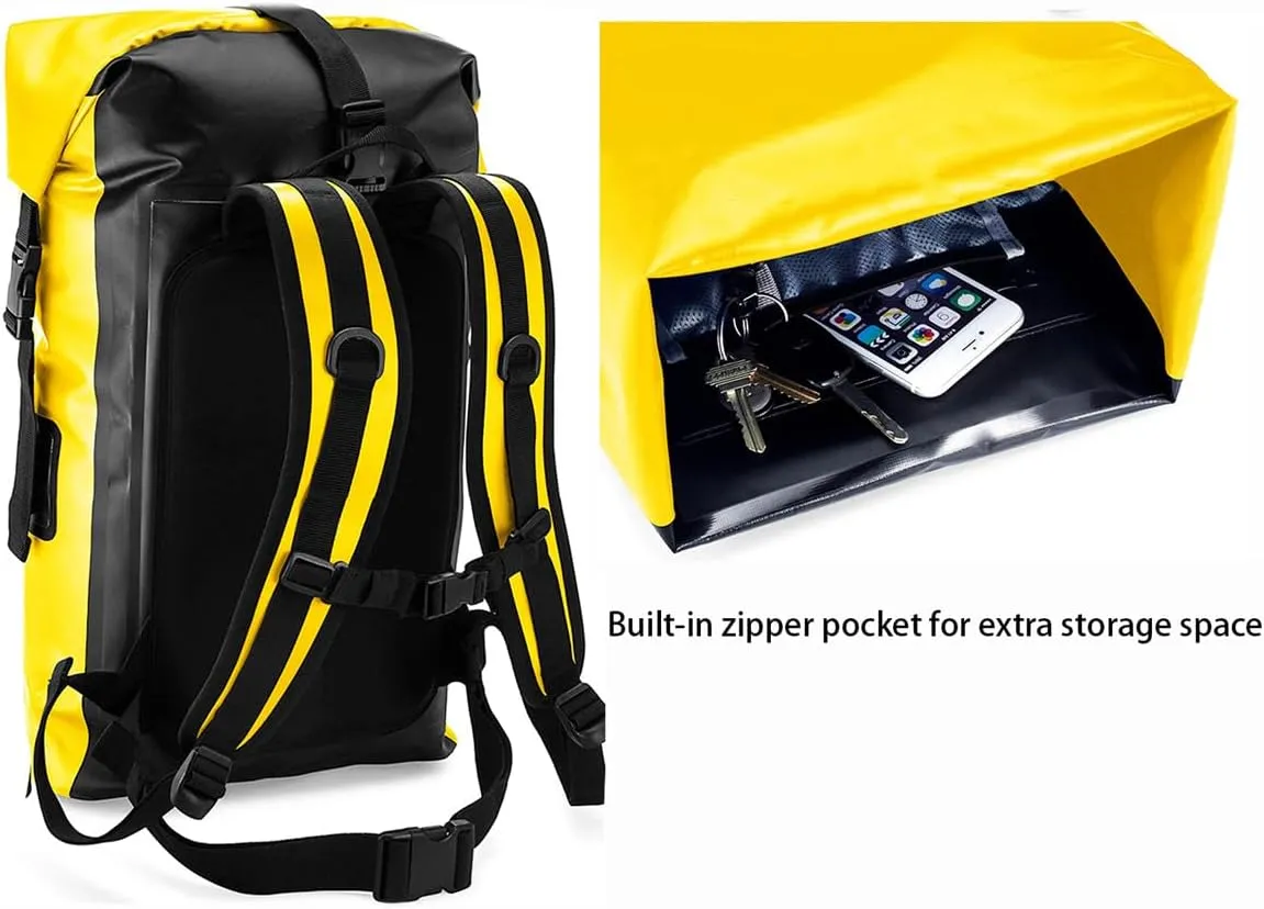 Outdoor PVC Waterproof Dry Backpack Water Floating Bag Roll Top Sack, Dry Backpack Waterproof Surfing Swimming Kayaking (Yellow,55L)