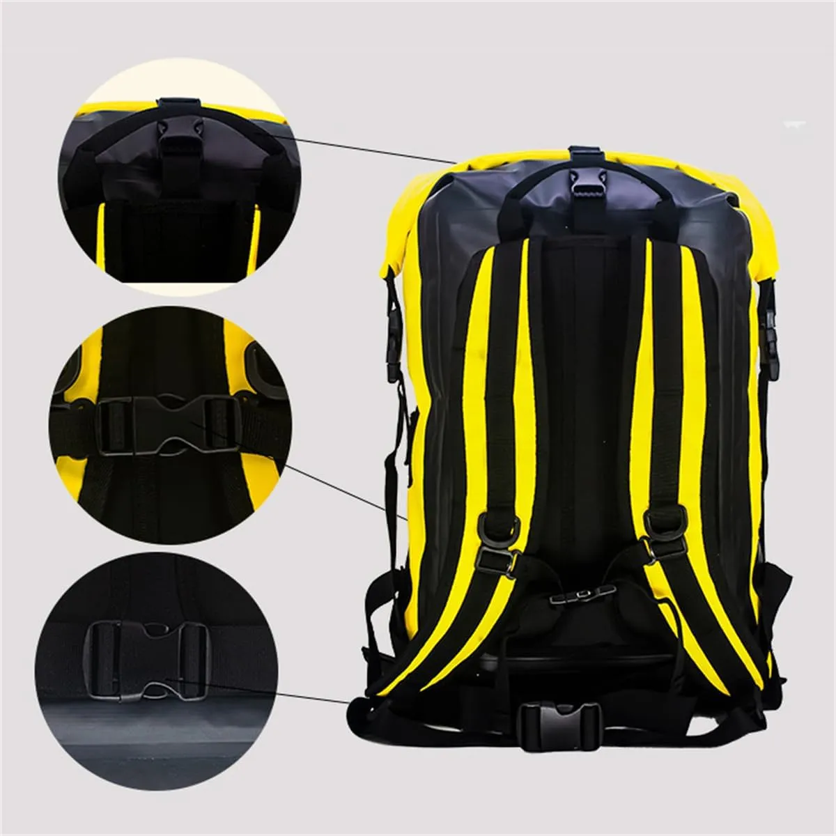 Outdoor PVC Waterproof Dry Backpack Water Floating Bag Roll Top Sack, Dry Backpack Waterproof Surfing Swimming Kayaking (Yellow,55L)
