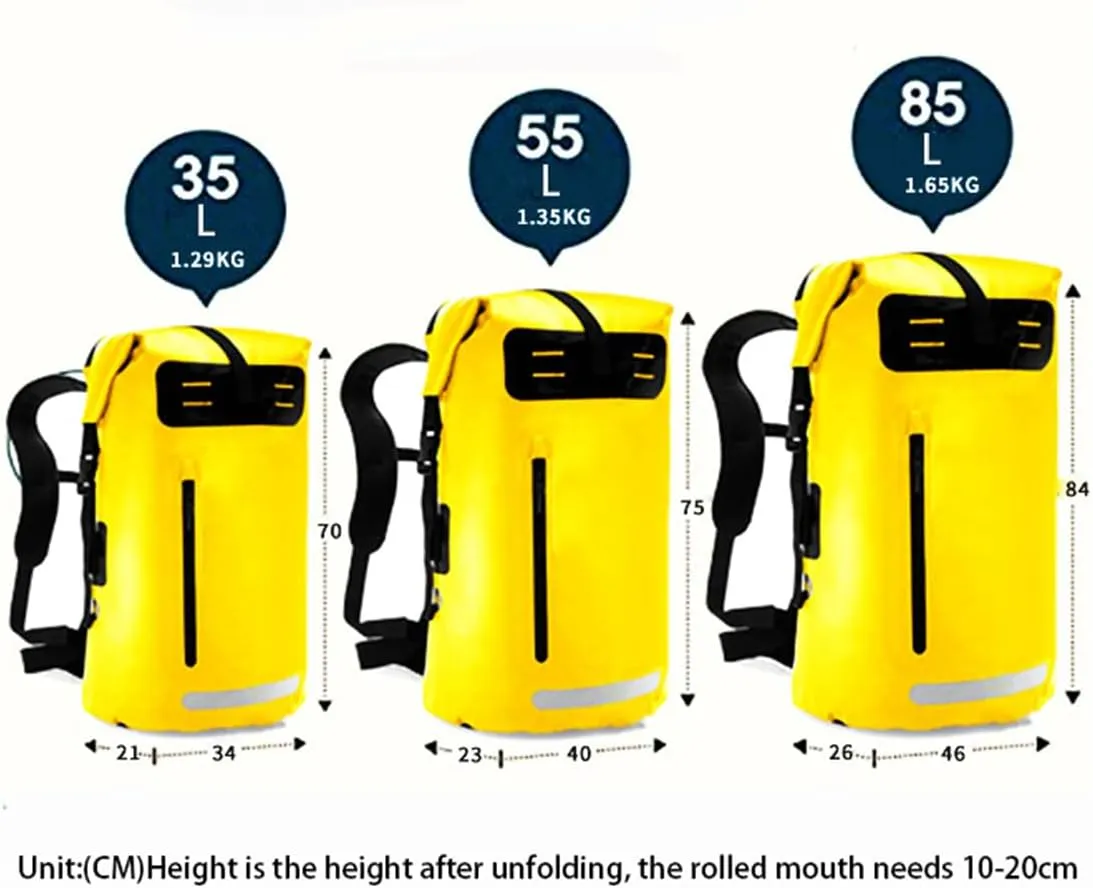 Outdoor PVC Waterproof Dry Backpack Water Floating Bag Roll Top Sack, Dry Backpack Waterproof Surfing Swimming Kayaking (Yellow,55L)