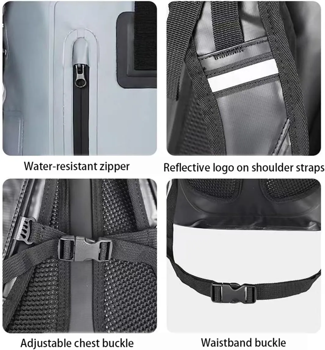 Outdoor PVC Waterproof Dry Backpack Water Floating Bag Roll Top Sack, for Kayaking Boating Camping Fishing Surfing (Black,30L)