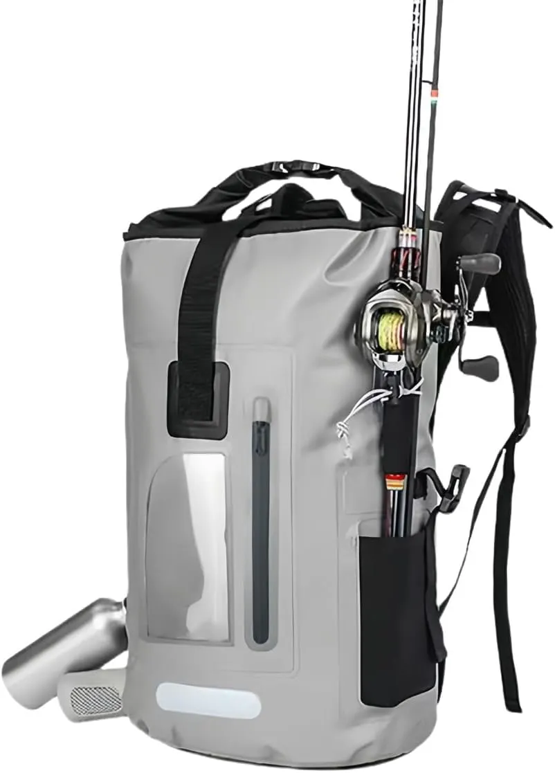 Outdoor PVC Waterproof Dry Backpack Water Floating Bag Roll Top Sack, for Kayaking Boating Camping Fishing Surfing (Grey,30L)