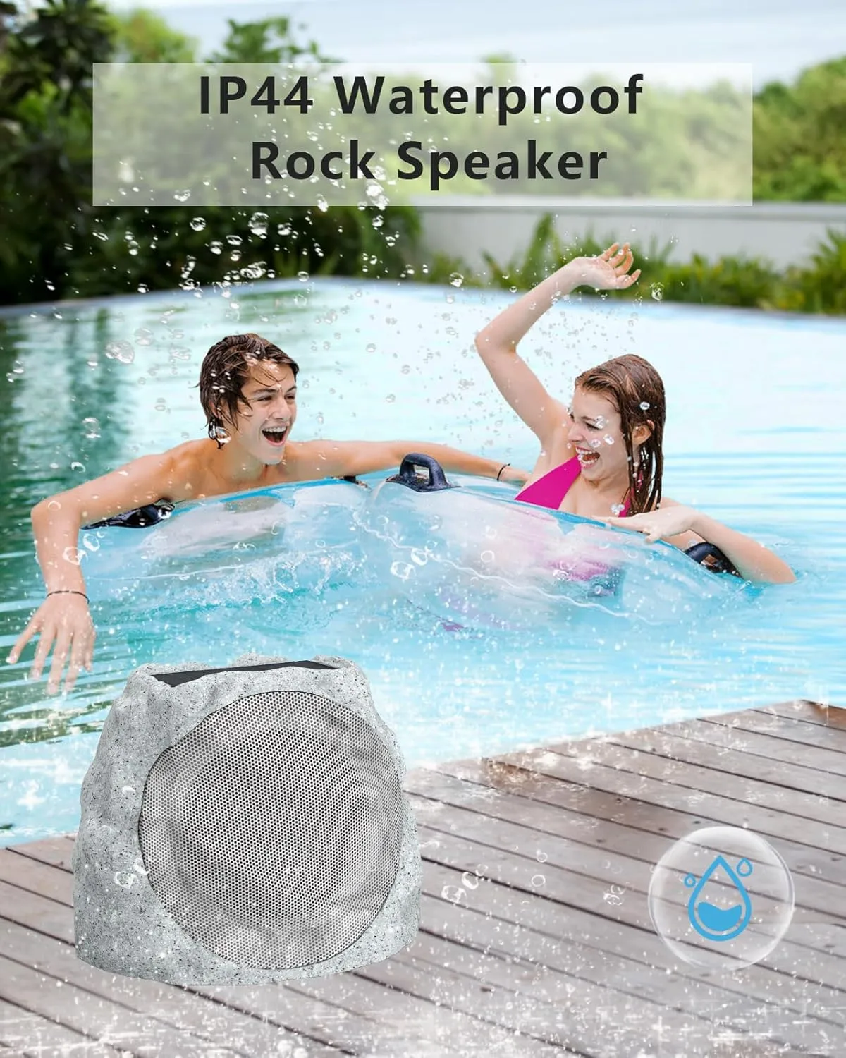 Outdoor Speakers with Lights Show Portable Speakers Bluetooth Wireless Outdoor Speaker Bluetooth Waterproof patio Solar Powered and Rechargeable Rock Speaker for patio Pool,Backyard (Marble, 2 Pack)