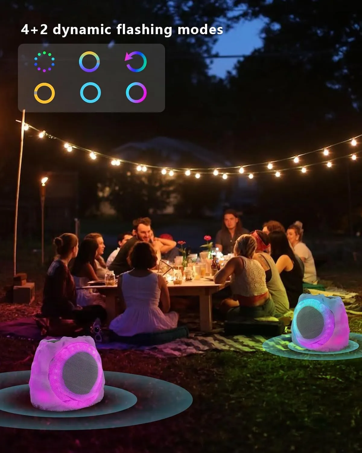 Outdoor Speakers with Lights Show Portable Speakers Bluetooth Wireless Outdoor Speaker Bluetooth Waterproof patio Solar Powered and Rechargeable Rock Speaker for patio Pool,Backyard (Marble, 2 Pack)