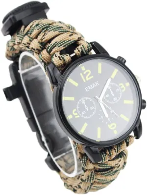 Outdoor Sports Survival Bracelet, 7 Core Paracord Mountaineer Noctilucent Watch Emergency Wristband First Aid Tools with Compass, Thermometer, Rescue Whistle, Fire Starter, Fishing Kit for Adventure