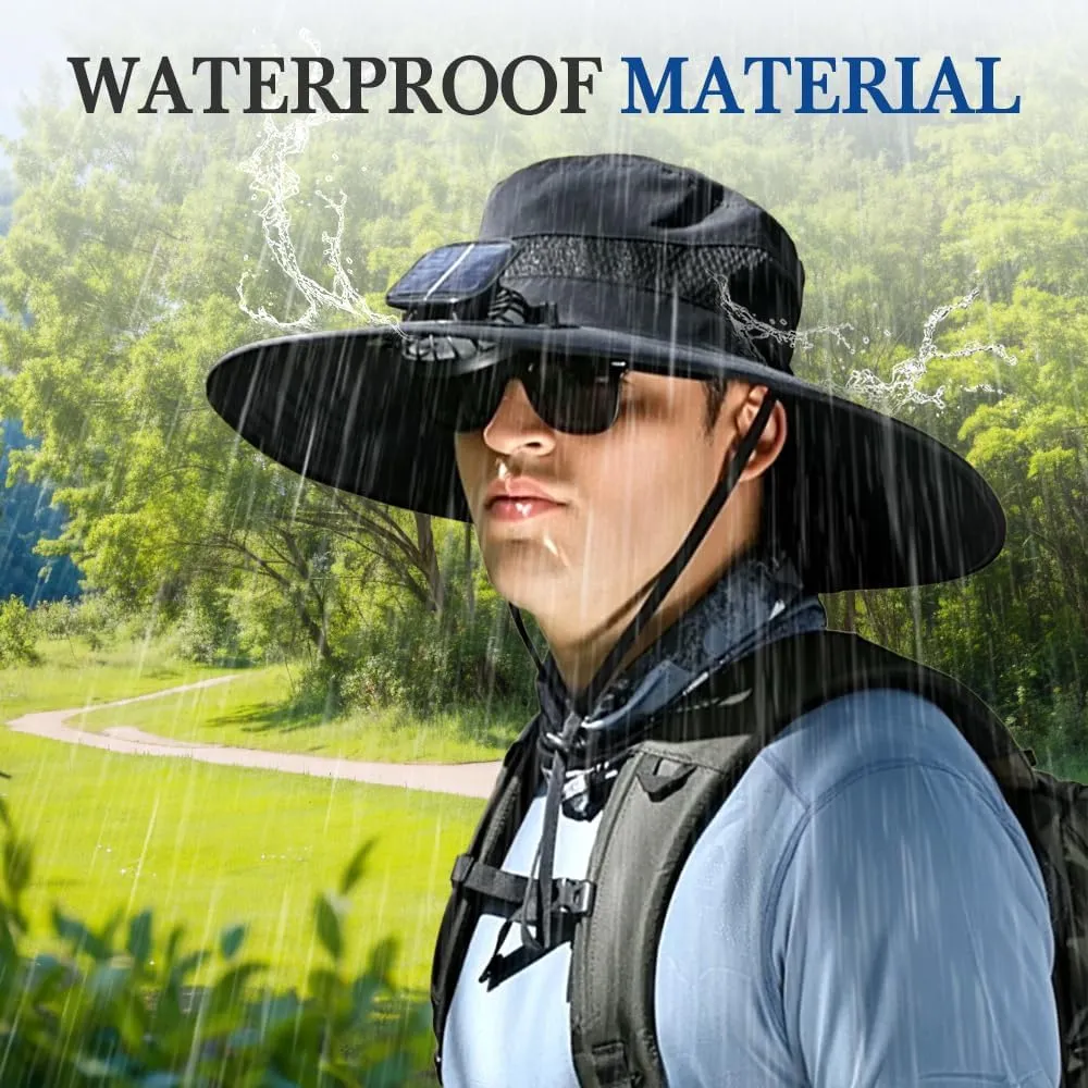 Outdoor Wide Brim Sun Hat with Solar Fan, 2025 New Ultralight Solar Powered Fan Sun Hat with 2 Solar Fan for Work Fishing
