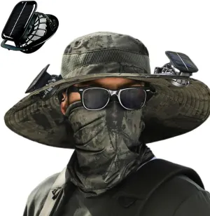 Outdoor Wide Brim Sun Hat with Solar Fan, 2025 New Ultralight Solar Powered Fan Sun Hat with 2 Solar Fan for Work Fishing