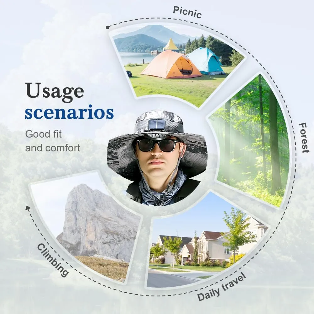 Outdoor Wide Brim Sun Hat with Solar Fan, 2025 New Ultralight Solar Powered Fan Sun Hat with 2 Solar Fan for Work Fishing