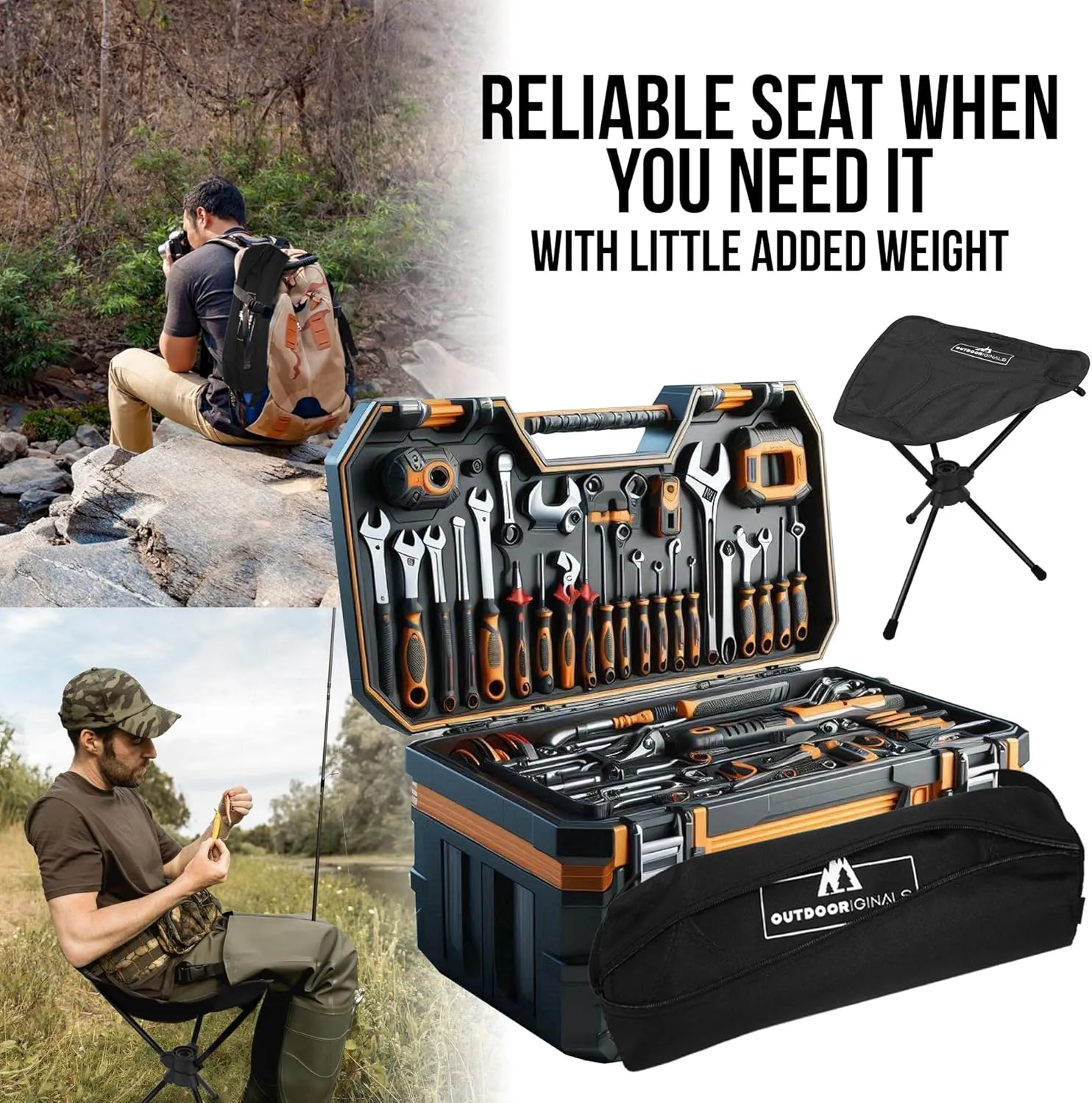 OutdoorOriginals 360 Rotating Camping Stool - Ultra Lightweight 1.3 lbs Backpacking/Camp Seat - Compact Foldable Collapsible Tripod Chair - Portable, Folding Stool for Outdoor Adventures Max 265 LBS
