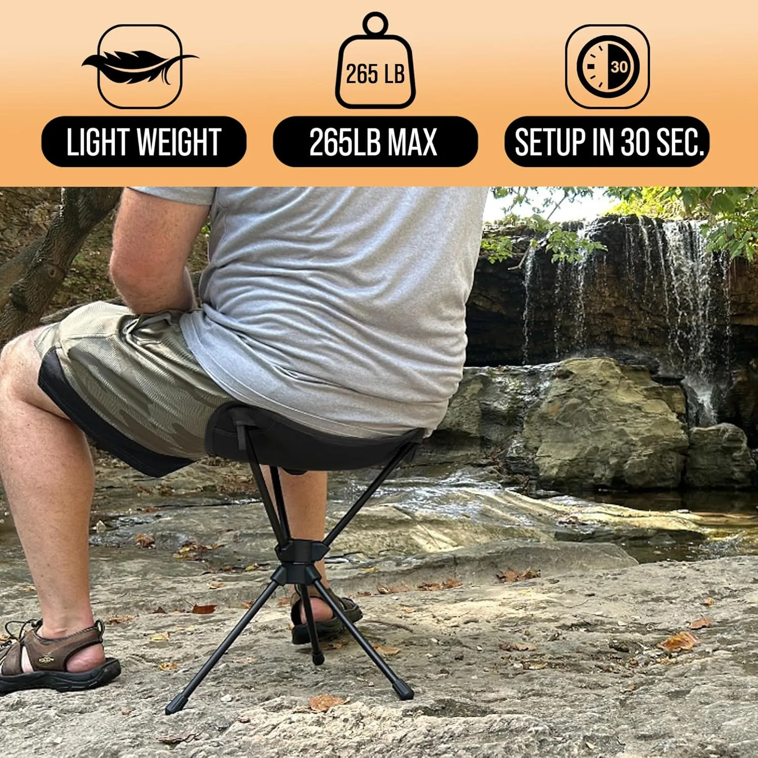 OutdoorOriginals 360 Rotating Camping Stool - Ultra Lightweight 1.3 lbs Backpacking/Camp Seat - Compact Foldable Collapsible Tripod Chair - Portable, Folding Stool for Outdoor Adventures Max 265 LBS